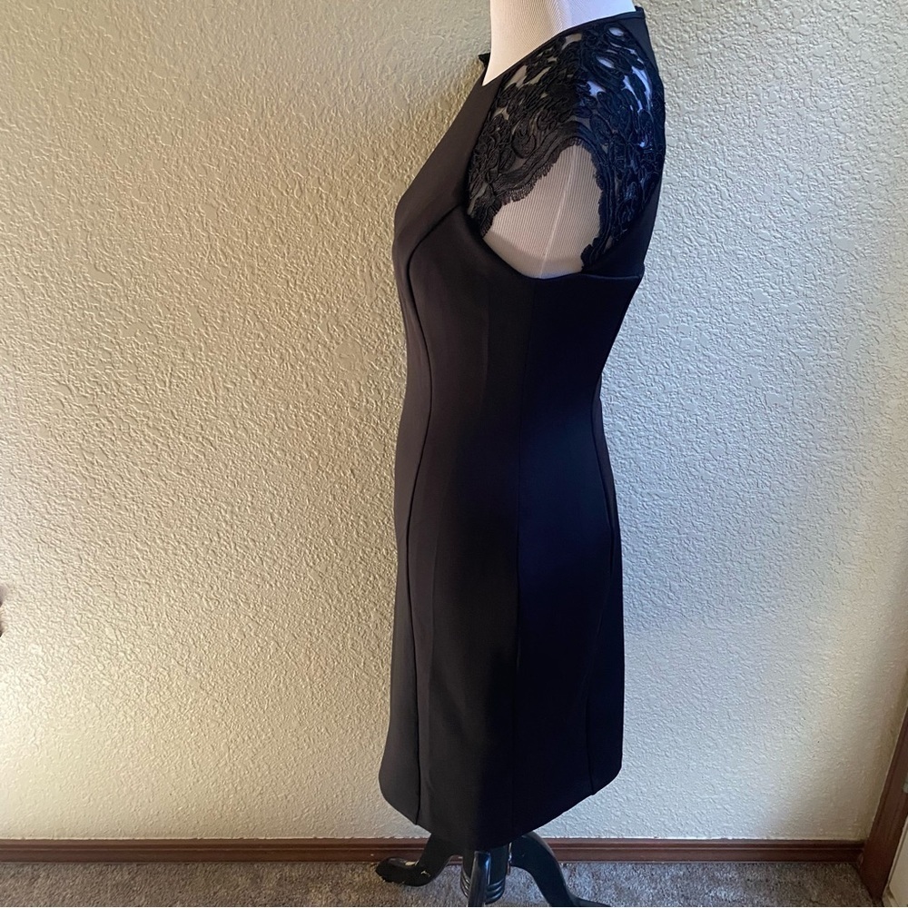 Vince Camuto Shift Little Black Dress Solid Short Length and Lace Cap Sleeves: 6 - Picture 4 of 10